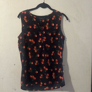 Navy Blue Blouse with Pink Raspberries size S